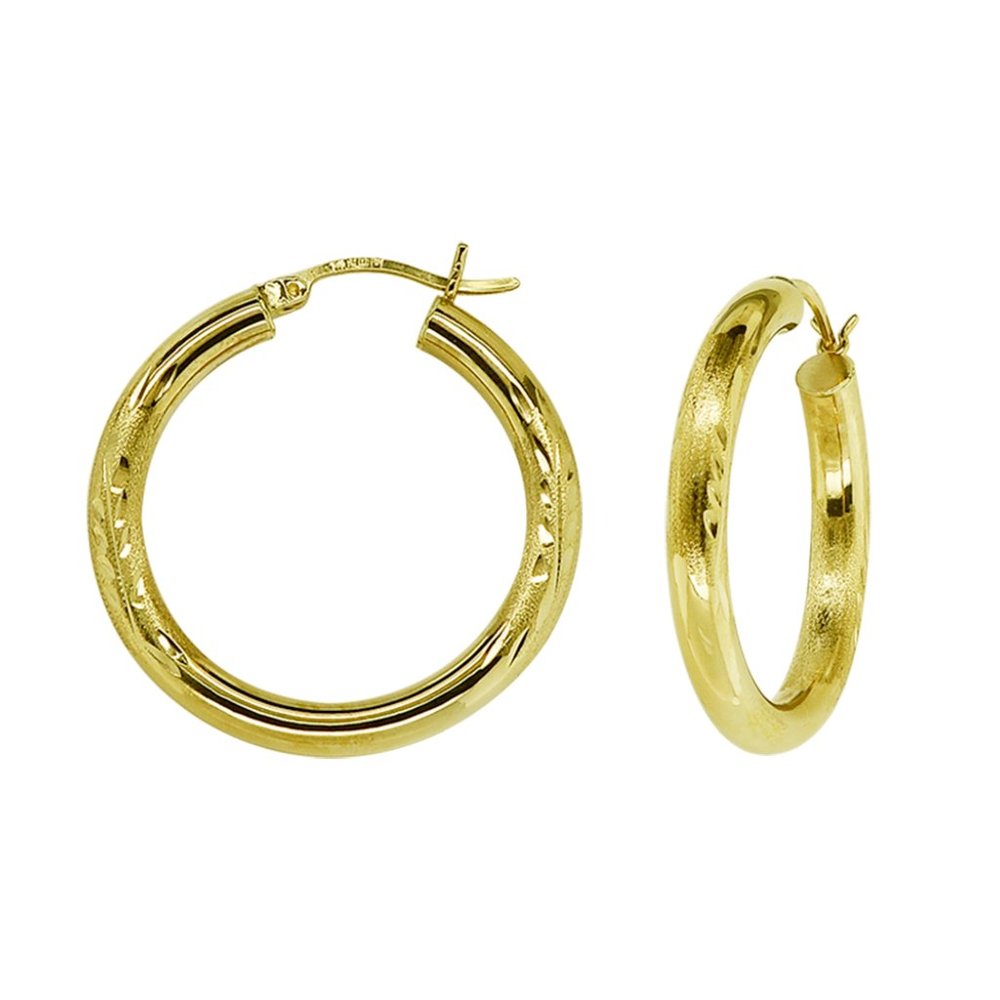 Diamond Cut Hoop Earrings 14K Yellow Gold